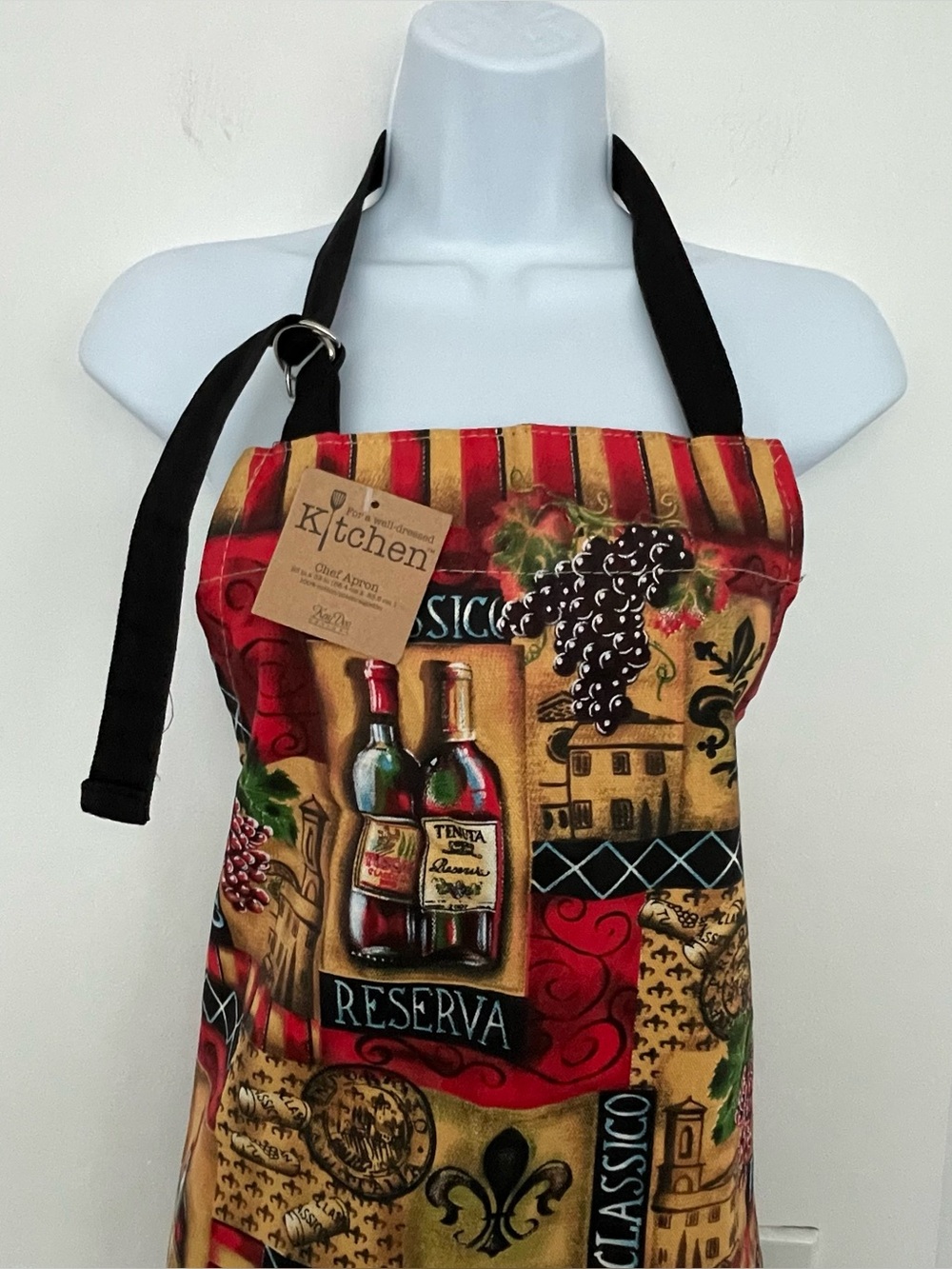 NWT Kay Dee Designs Chef Apron with Wine Bottle Print - Red, Tan, Green - Picture 2 of 10